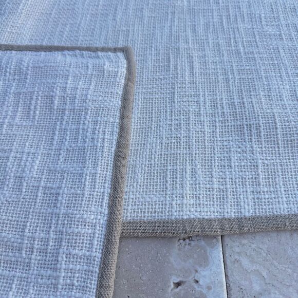 Set of 2 Pottery Barn Basket Weave Pillow Covers 20”x20” Ivory Tan Trim Cotton - Picture 2 of 5